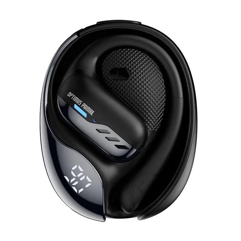 TRANSFORMERS T55 Open Ear Wireless Headphones - Bluetooth 5.4 Connection, IPX5 Waterproof Ear Hooks, Surround Sound Audio, LED Display, Lanyard, Aesthetic Black Optimus Primal Headphone for Sports (Running, Workouts)