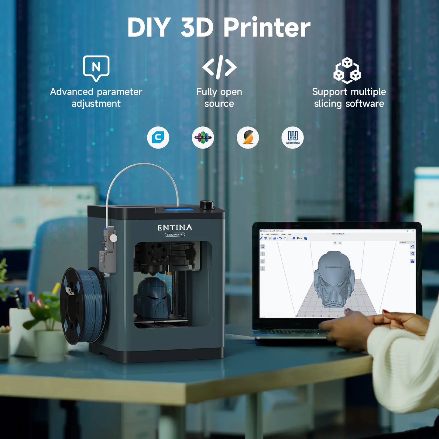 Entina Tina2 plus 3D Printer, 250Mm/S Fast Printing Mini 3D Printer, Easy to Use Starter with Wifi App Control for Kids & Beginners, Fully Assembled, Auto Leveling, High Precision, PEI Build Plate