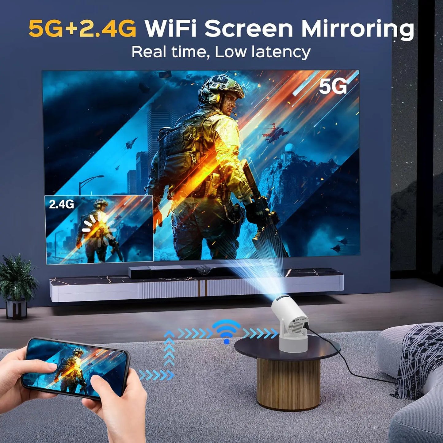 Portable Projector, Plug and Play Wireless Projector with 2 Speakers & 2 Microphones, Home Entertainment Projector, Home Cinema Projector, Stereo Karaoke Projector for Home Office, Home Theater Projector, Mother'S Day Gift