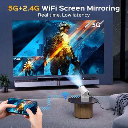 Portable Projector, Plug and Play Wireless Projector with 2 Speakers & 2 Microphones, Home Entertainment Projector, Home Cinema Projector, Stereo Karaoke Projector for Home Office, Home Theater Projector, Mother'S Day Gift