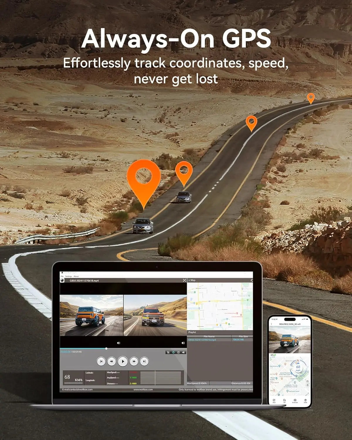 WOLFBOX G850 4K UHD Rearview Mirror Backup Camera Dash Cam with GPS 64GB Card Loop Recording Privacy Fathersdaygift Protection 24 Hours Recording 5.8Ghz Wifi Connectivity Intelligent Voice Control WDR Super Night Vision Tiktokshopholidayhaul