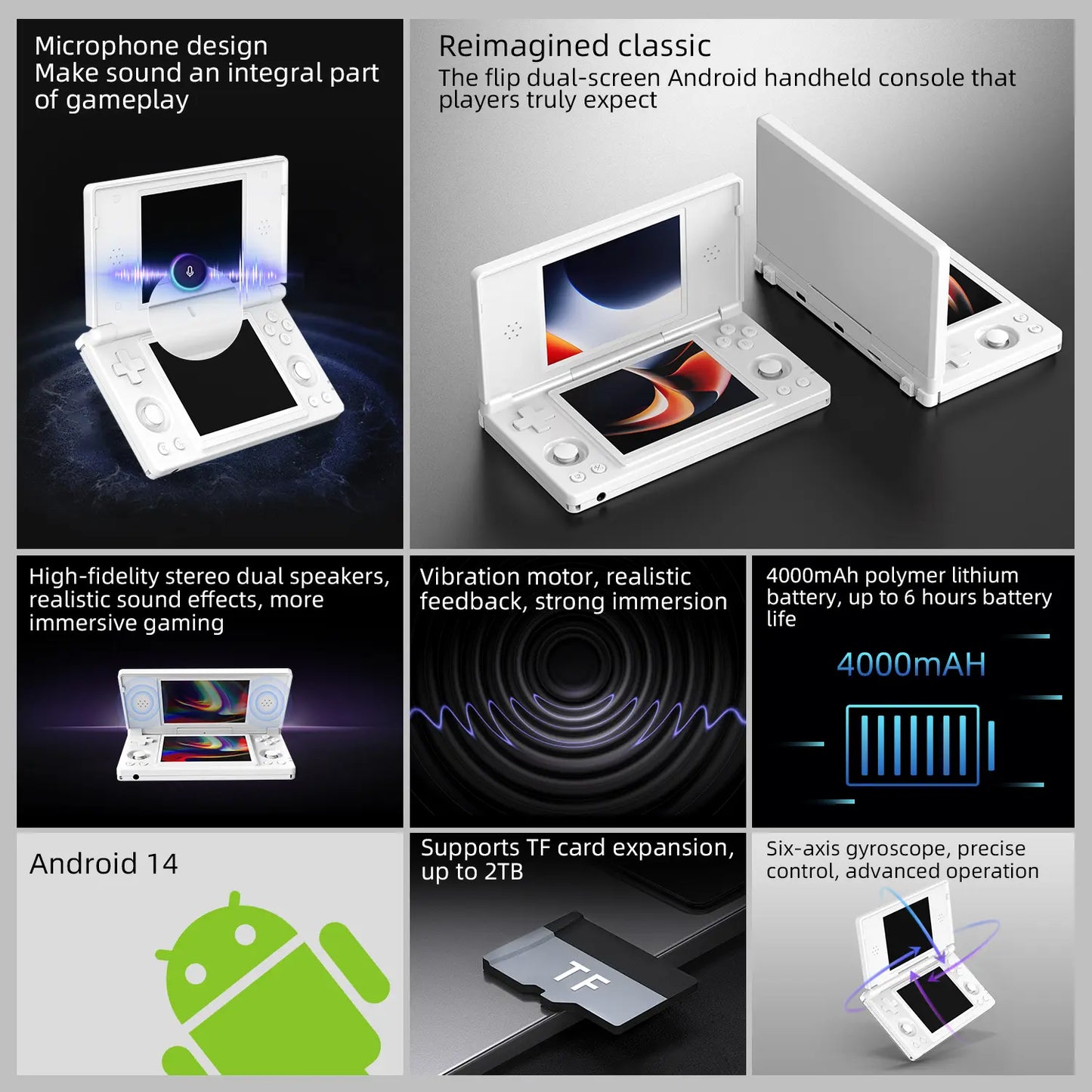 Anbernic RG Ds【Buy 1 Get 1 Capacitive Stylus + 1 Lanyard + 2 Screen Protectors + 1 Charging Cable】Dual Screens 4-Inch IPS 640*480 Android 14 RK3568 Quad-Core 64-Bit 4000Mah Six-Axis Gyroscope Sensor Ready to Use