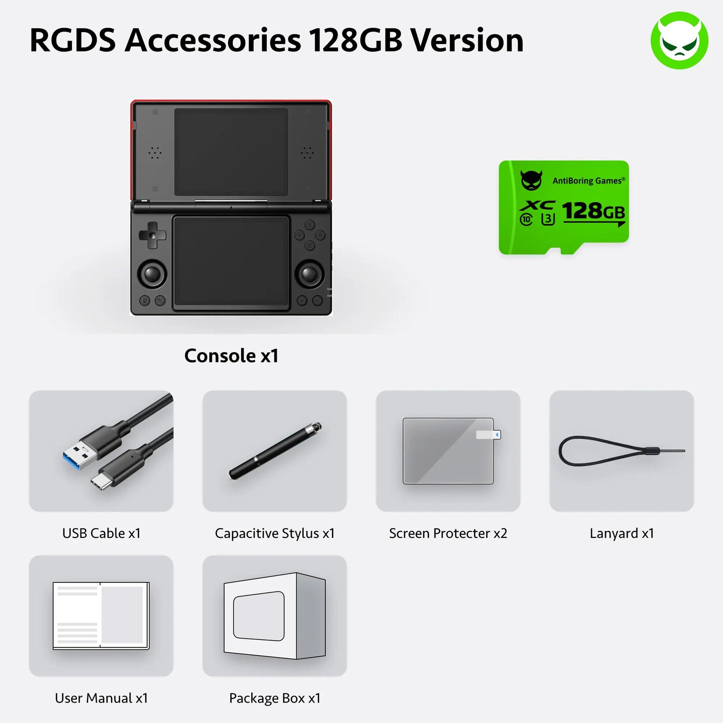 Anbernic RG Ds【Buy 1 Get 1 Capacitive Stylus + 1 Lanyard + 2 Screen Protectors + 1 Charging Cable】Dual Screens 4-Inch IPS 640*480 Android 14 RK3568 Quad-Core 64-Bit 4000Mah Six-Axis Gyroscope Sensor Ready to Use