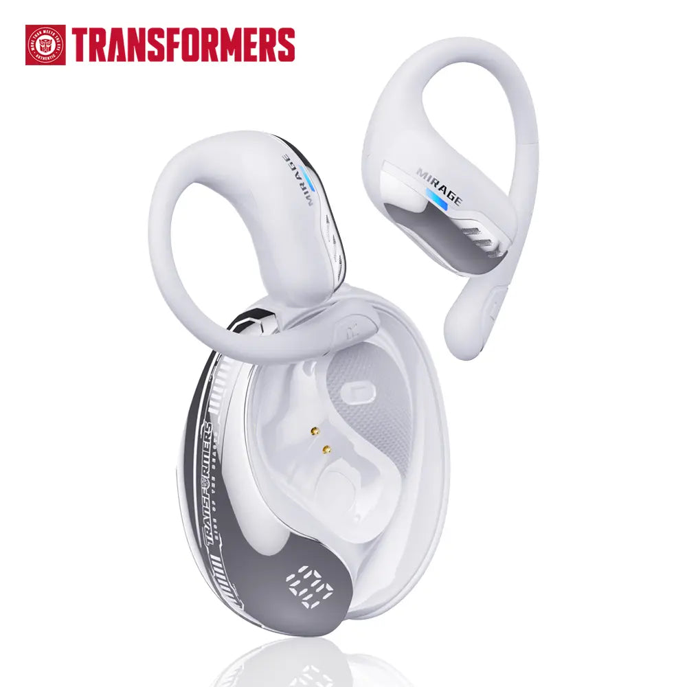 TRANSFORMERS T55 Open Ear Wireless Headphones - Bluetooth 5.4 Connection, IPX5 Waterproof Ear Hooks, Surround Sound Audio, LED Display, Lanyard, Aesthetic Black Optimus Primal Headphone for Sports (Running, Workouts)