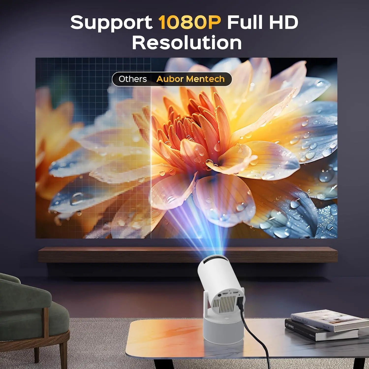 Portable Projector, Plug and Play Wireless Projector with 2 Speakers & 2 Microphones, Home Entertainment Projector, Home Cinema Projector, Stereo Karaoke Projector for Home Office, Home Theater Projector, Mother'S Day Gift