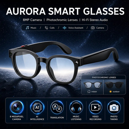 Sightflow Smart AI Camera Glasses, 8MP Photochromic Uv-Protection Lenses, 160+ Languages Real-Time Translation, Bluetooth Audio, Hands-Free Photo & Video Capture, Button Touch Control, for Travel Outdoor Daily Use, Compatible with Ios & Android