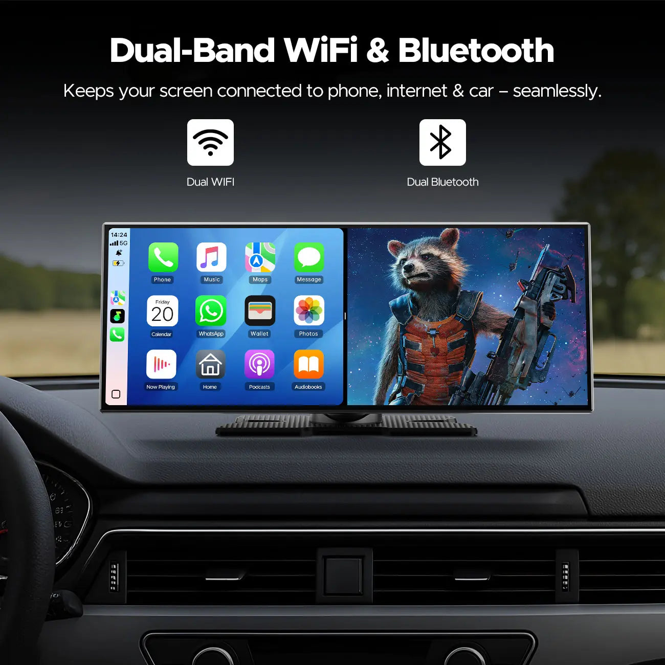【Fathers Day Gift】Lamtto 10.25" Big Wireless Carplay Screen Watch Youtube/Netflix/Tiktok While Parked Auto-Connect, Iphone 8–15+ & Android 11+ Any Car Upgrade