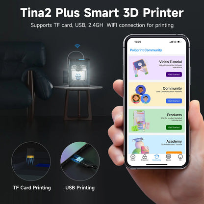 Entina Tina2 plus 3D Printer, 250Mm/S Fast Printing Mini 3D Printer, Easy to Use Starter with Wifi App Control for Kids & Beginners, Fully Assembled, Auto Leveling, High Precision, PEI Build Plate