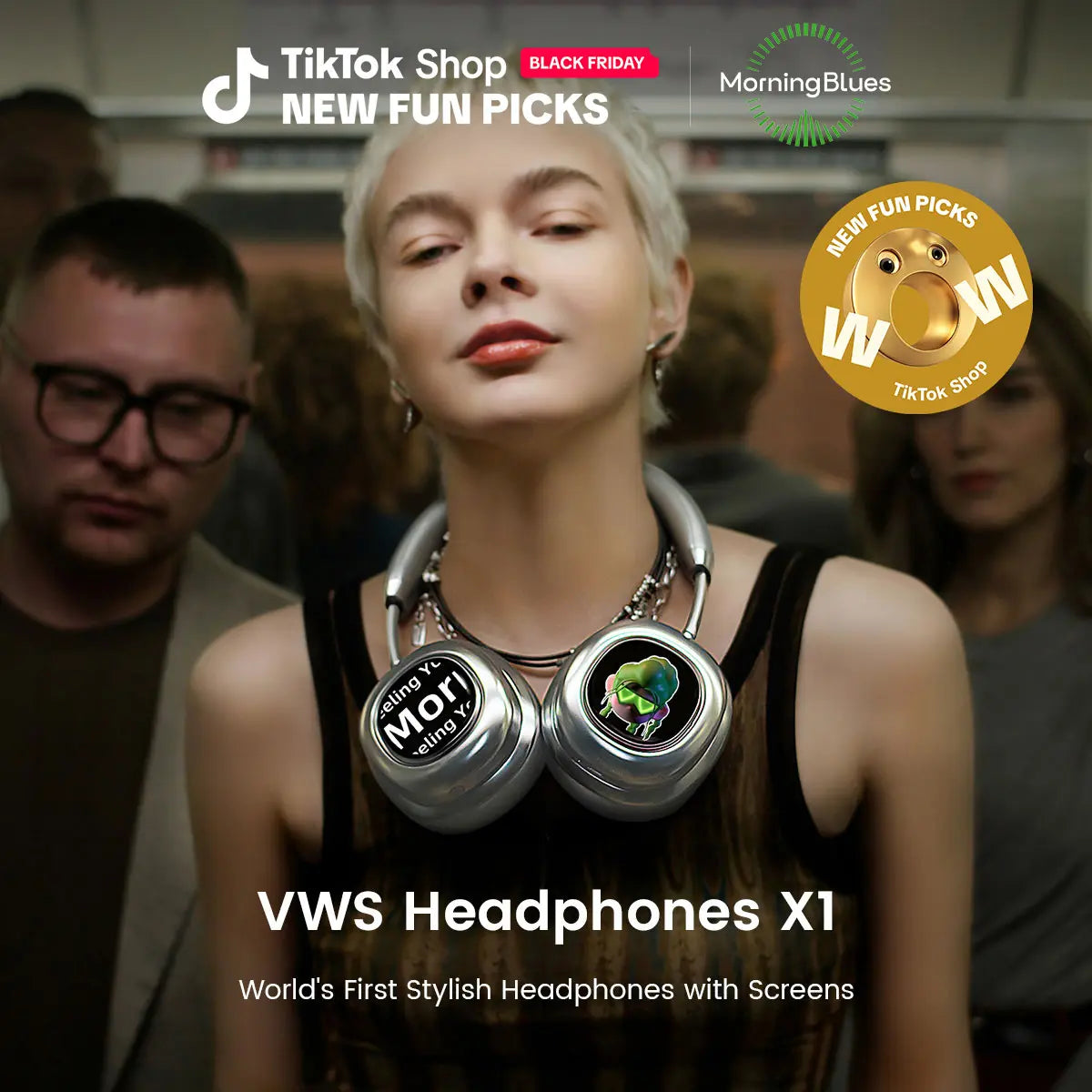 Morningblues VWS X1 Wireless over Ear Bluetooth Headphones, Noise Cancelling Headphones with 40Mm Jamo Drivers, Dual OLED Touchscreen, APP Control, 60H Playtime, Silver
