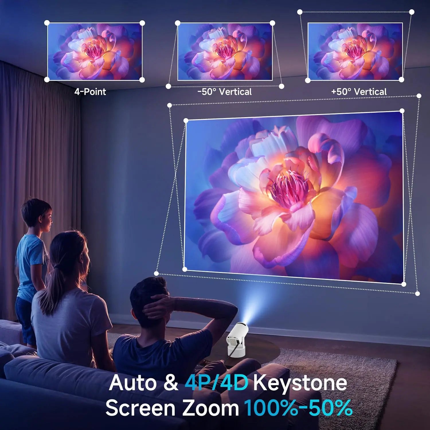 Portable Projector, Plug and Play Wireless Projector with 2 Speakers & 2 Microphones, Home Entertainment Projector, Home Cinema Projector, Stereo Karaoke Projector for Home Office, Home Theater Projector, Mother'S Day Gift