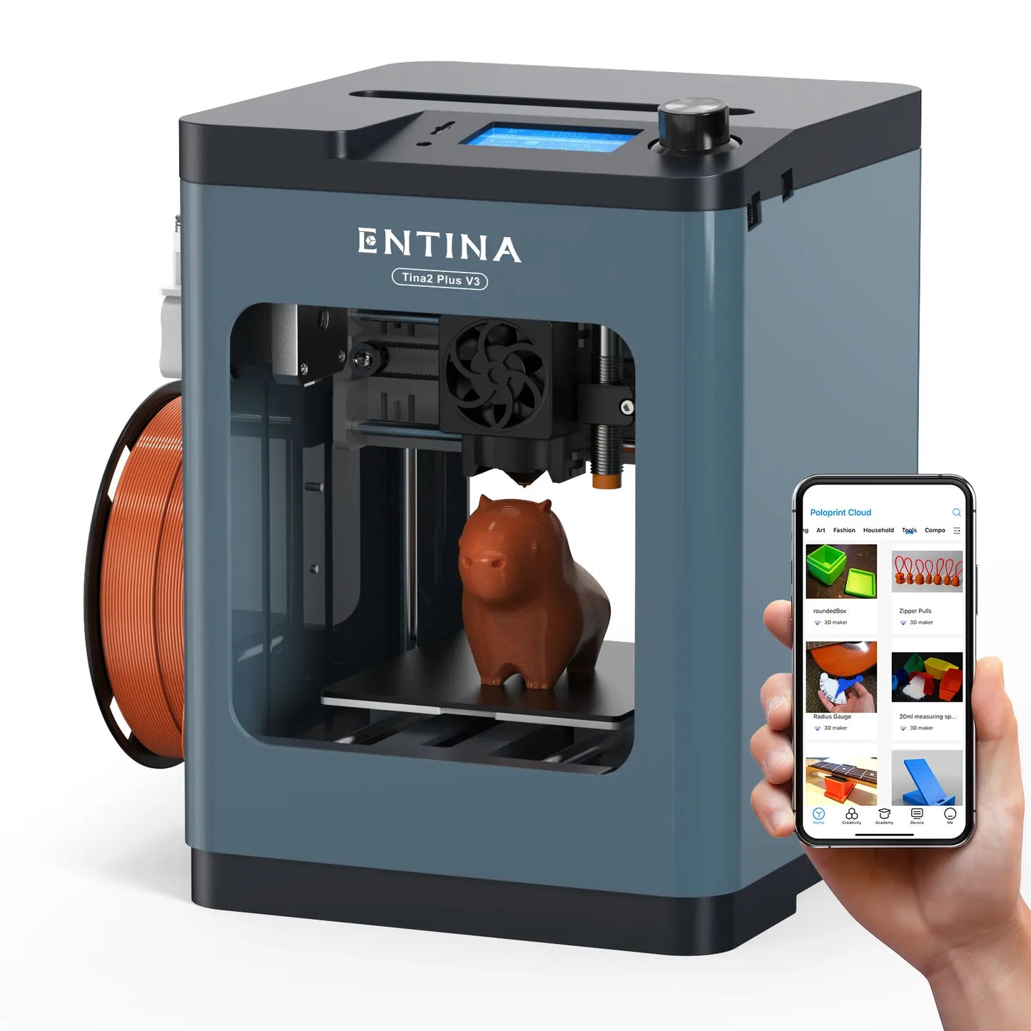 Entina Tina2 plus 3D Printer, 250Mm/S Fast Printing Mini 3D Printer, Easy to Use Starter with Wifi App Control for Kids & Beginners, Fully Assembled, Auto Leveling, High Precision, PEI Build Plate