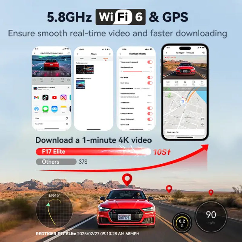 【Fathersdaygift】Redtiger F17 Elite 4K 3-Channel Dash Cam with STARVIS 2 IMX678 & IMX675, 128GB Card, Full Night Color, 4K+2.5K+1080P Front Rear Inside, Touch Screen, Voice Control, 5Ghz Wifi 6, GPS, HDR, 24 Hours Parking Mode, Car Rvibes, Car VLOG,