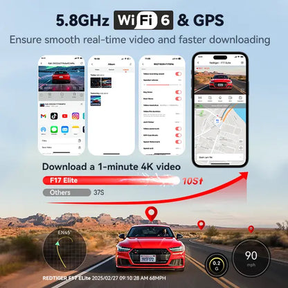 【Fathersdaygift】Redtiger F17 Elite 4K 3-Channel Dash Cam with STARVIS 2 IMX678 & IMX675, 128GB Card, Full Night Color, 4K+2.5K+1080P Front Rear Inside, Touch Screen, Voice Control, 5Ghz Wifi 6, GPS, HDR, 24 Hours Parking Mode, Car Rvibes, Car VLOG,