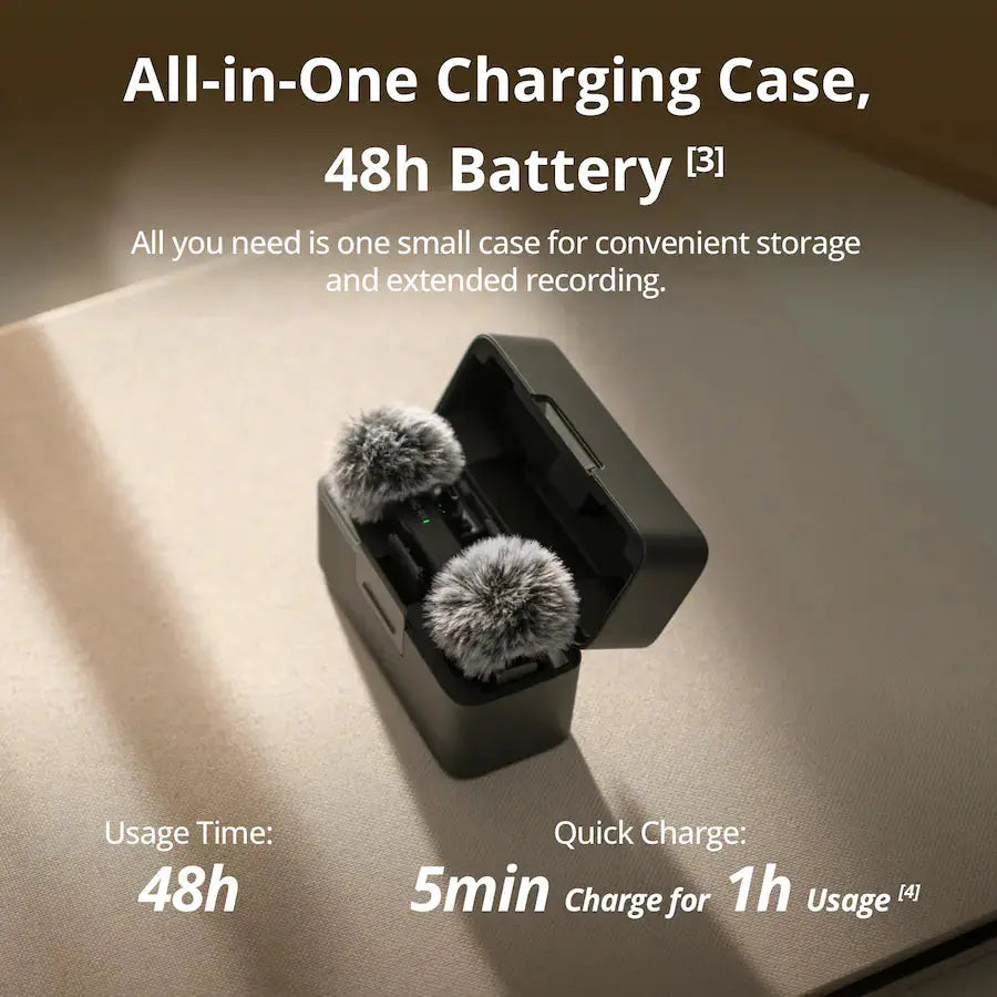 DJI Mic Mini Wireless Omnidirectional Microphone System with Charging Case, 400M Max Transmission Range, 10G Ultralight, up to 48 Hours Battery Life - Black