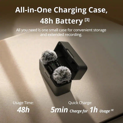 DJI Mic Mini Wireless Omnidirectional Microphone System with Charging Case, 400M Max Transmission Range, 10G Ultralight, up to 48 Hours Battery Life - Black