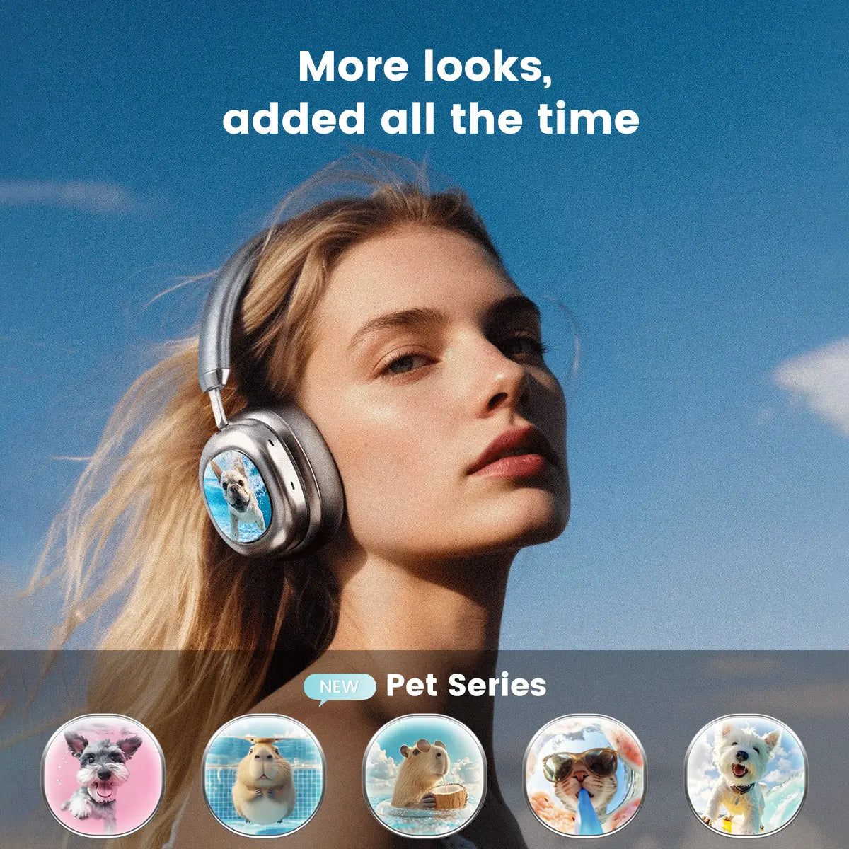 Morningblues VWS X1 Wireless over Ear Bluetooth Headphones, Noise Cancelling Headphones with 40Mm Jamo Drivers, Dual OLED Touchscreen, APP Control, 60H Playtime, Silver