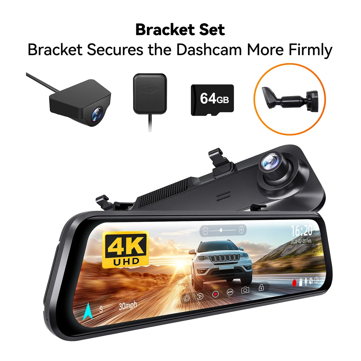 WOLFBOX G850 4K UHD Rearview Mirror Backup Camera Dash Cam with GPS 64GB Card Loop Recording Privacy Fathersdaygift Protection 24 Hours Recording 5.8Ghz Wifi Connectivity Intelligent Voice Control WDR Super Night Vision Tiktokshopholidayhaul