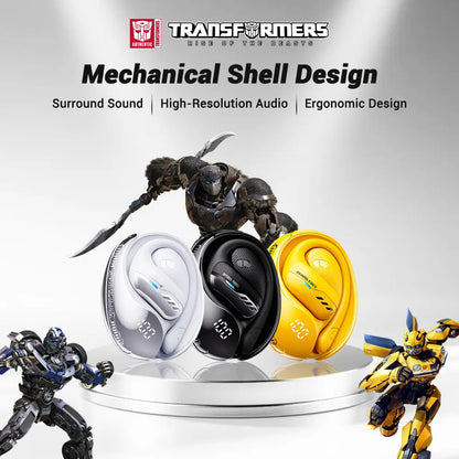 TRANSFORMERS T55 Open Ear Wireless Headphones - Bluetooth 5.4 Connection, IPX5 Waterproof Ear Hooks, Surround Sound Audio, LED Display, Lanyard, Aesthetic Black Optimus Primal Headphone for Sports (Running, Workouts)