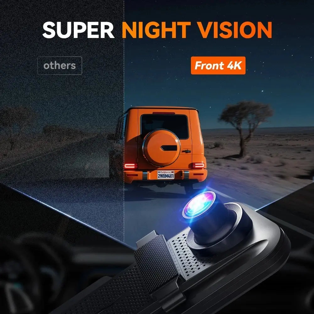 【Fathersdaygift】Wolfbox M40 10” 4K Mirror Dash Cam Front & Rear, Wifi GPS Voice Control, Night Vision, Parking Mode, 64GB Included