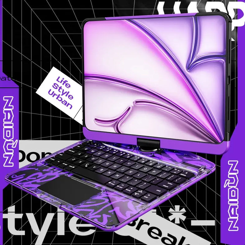 [Summervibes] NAIDUN Latest 360 Swivel Keyboard with Y2K Style Tranparent Case for Ipad Hard PC Back 7 Color Backlight Wireless Tablet Accessories Ipad Case Transparent