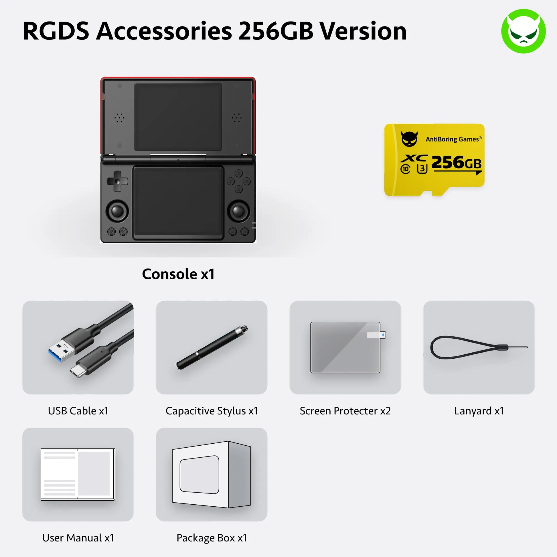 Anbernic RG Ds【Buy 1 Get 1 Capacitive Stylus + 1 Lanyard + 2 Screen Protectors + 1 Charging Cable】Dual Screens 4-Inch IPS 640*480 Android 14 RK3568 Quad-Core 64-Bit 4000Mah Six-Axis Gyroscope Sensor Ready to Use