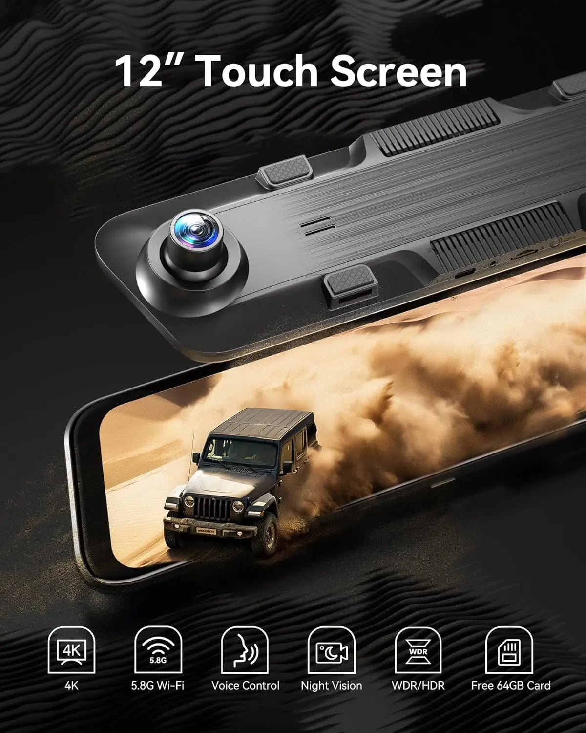 WOLFBOX G850 4K UHD Rearview Mirror Backup Camera Dash Cam with GPS 64GB Card Loop Recording Privacy Fathersdaygift Protection 24 Hours Recording 5.8Ghz Wifi Connectivity Intelligent Voice Control WDR Super Night Vision Tiktokshopholidayhaul