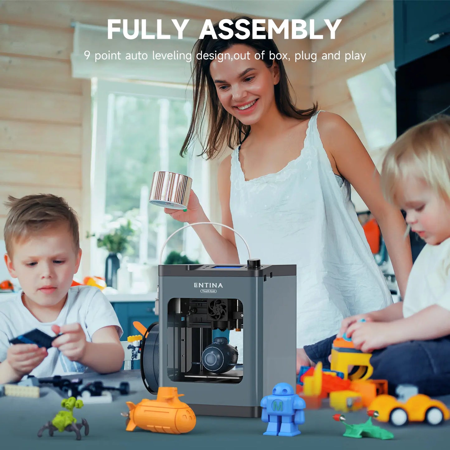 Entina Tina2 plus 3D Printer, 250Mm/S Fast Printing Mini 3D Printer, Easy to Use Starter with Wifi App Control for Kids & Beginners, Fully Assembled, Auto Leveling, High Precision, PEI Build Plate