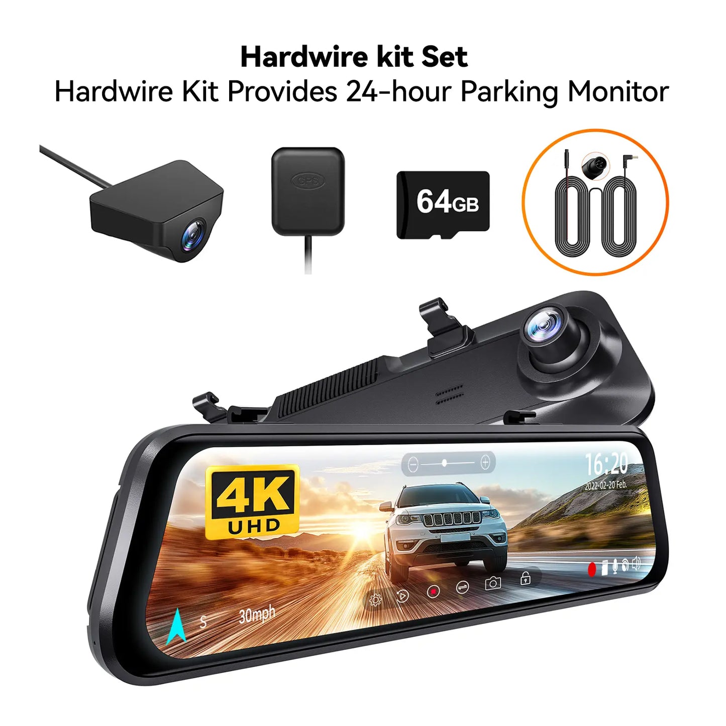 WOLFBOX G850 4K UHD Rearview Mirror Backup Camera Dash Cam with GPS 64GB Card Loop Recording Privacy Fathersdaygift Protection 24 Hours Recording 5.8Ghz Wifi Connectivity Intelligent Voice Control WDR Super Night Vision Tiktokshopholidayhaul