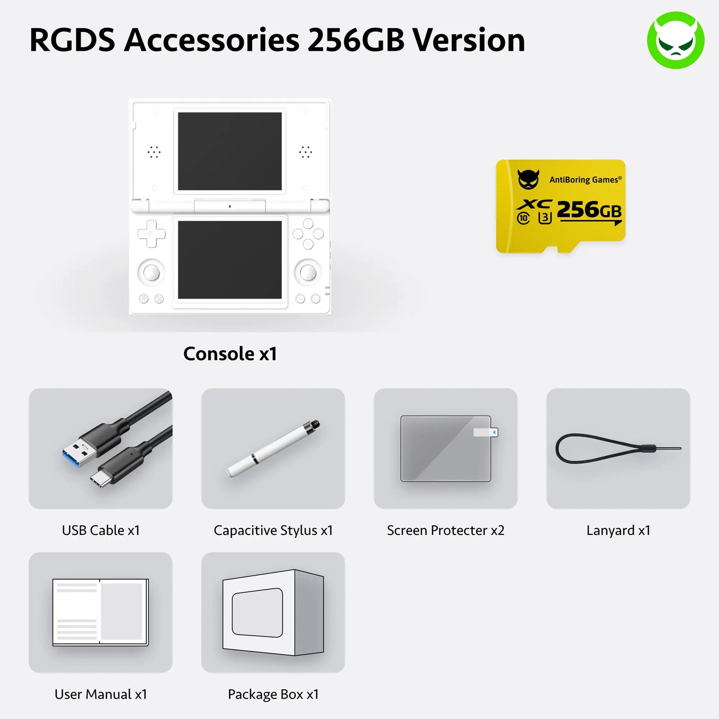 Anbernic RG Ds【Buy 1 Get 1 Capacitive Stylus + 1 Lanyard + 2 Screen Protectors + 1 Charging Cable】Dual Screens 4-Inch IPS 640*480 Android 14 RK3568 Quad-Core 64-Bit 4000Mah Six-Axis Gyroscope Sensor Ready to Use