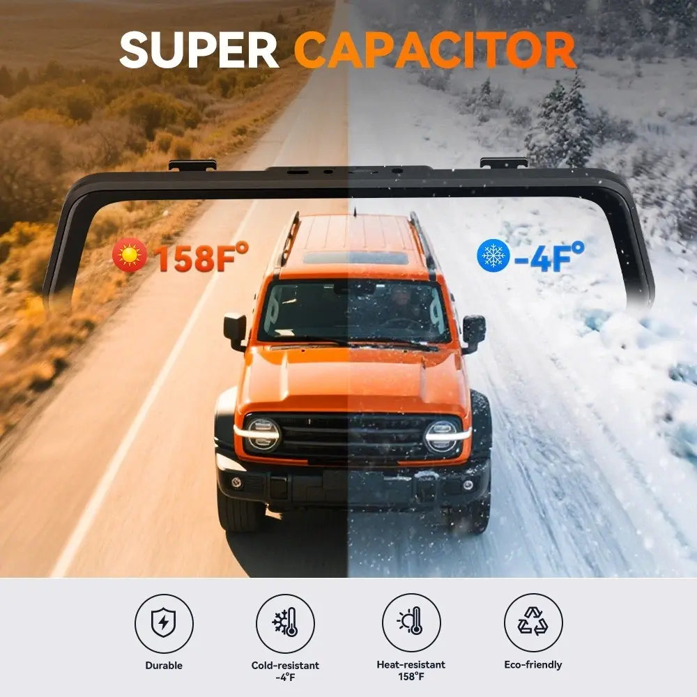 【Fathersdaygift】Wolfbox M40 10” 4K Mirror Dash Cam Front & Rear, Wifi GPS Voice Control, Night Vision, Parking Mode, 64GB Included