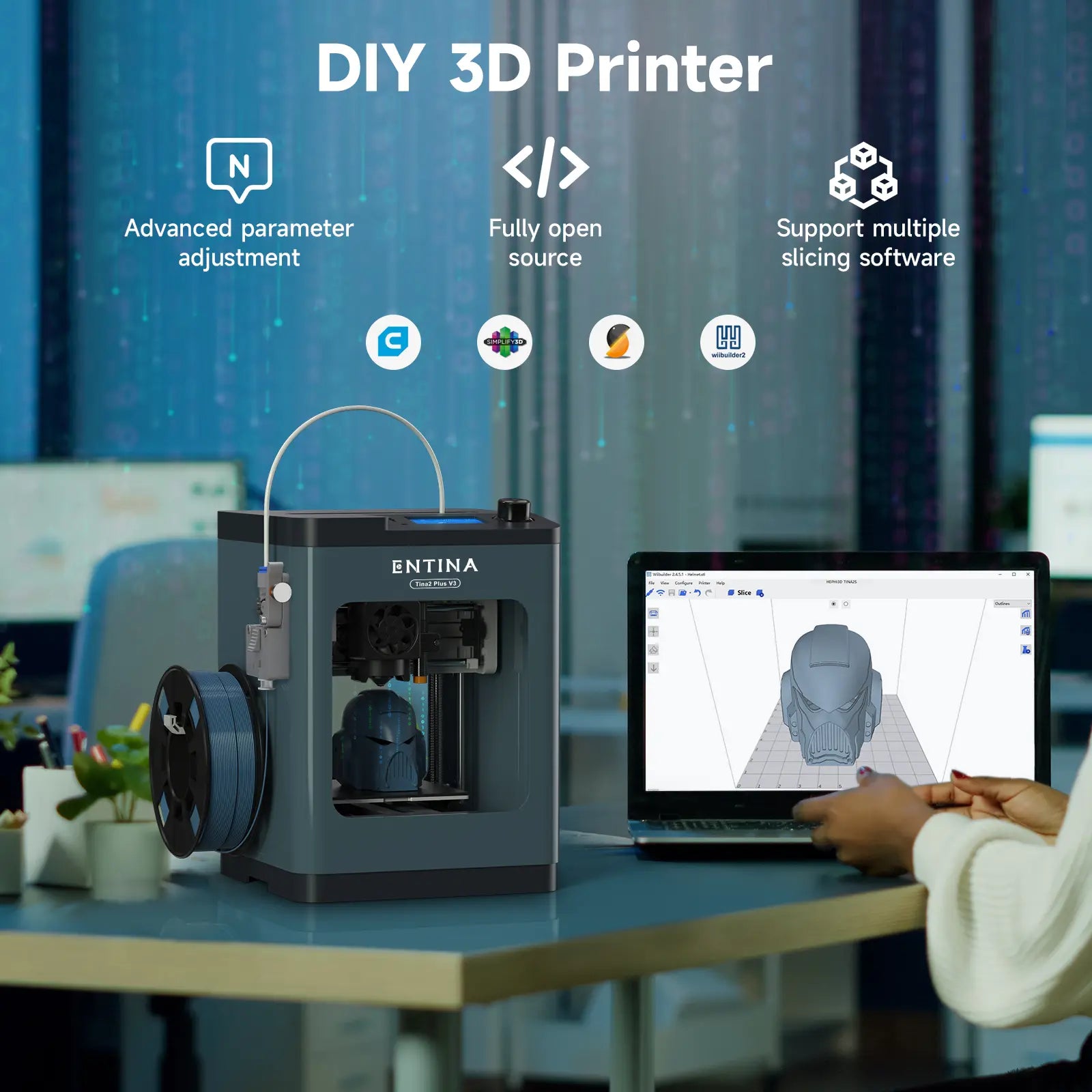 Entina Tina2 plus 3D Printer, 250Mm/S Fast Printing Mini 3D Printer, Easy to Use Starter with Wifi App Control for Kids & Beginners, Fully Assembled, Auto Leveling, High Precision, PEI Build Plate