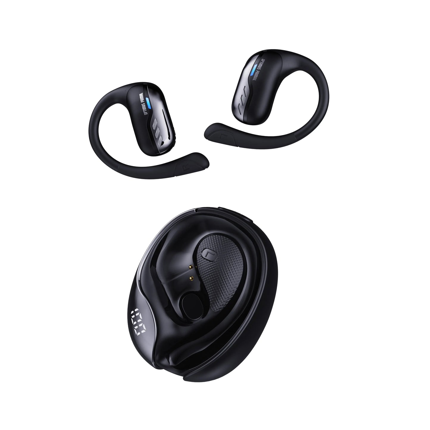TRANSFORMERS T55 Open Ear Wireless Headphones - Bluetooth 5.4 Connection, IPX5 Waterproof Ear Hooks, Surround Sound Audio, LED Display, Lanyard, Aesthetic Black Optimus Primal Headphone for Sports (Running, Workouts)