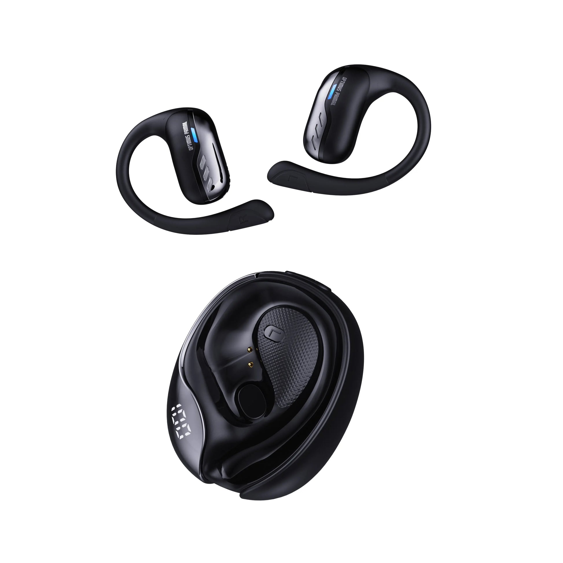 TRANSFORMERS T55 Open Ear Wireless Headphones - Bluetooth 5.4 Connection, IPX5 Waterproof Ear Hooks, Surround Sound Audio, LED Display, Lanyard, Aesthetic Black Optimus Primal Headphone for Sports (Running, Workouts)