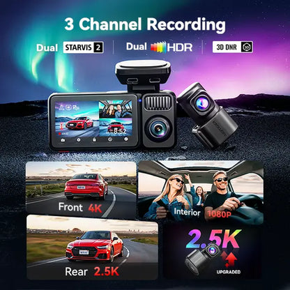 【Fathersdaygift】Redtiger F17 Elite 4K 3-Channel Dash Cam with STARVIS 2 IMX678 & IMX675, 128GB Card, Full Night Color, 4K+2.5K+1080P Front Rear Inside, Touch Screen, Voice Control, 5Ghz Wifi 6, GPS, HDR, 24 Hours Parking Mode, Car Rvibes, Car VLOG,