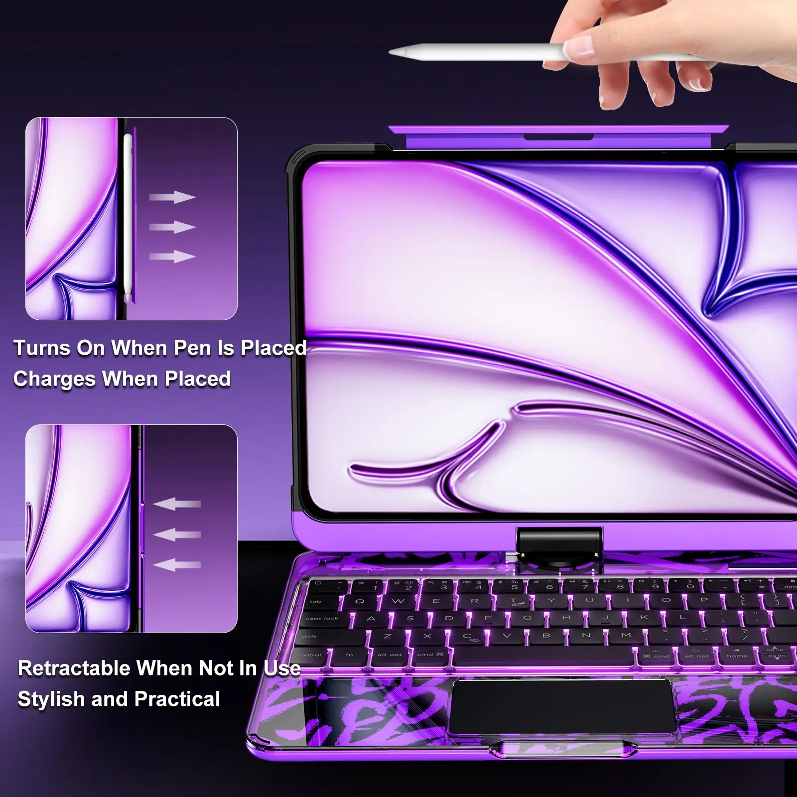 [Summervibes] NAIDUN Latest 360 Swivel Keyboard with Y2K Style Tranparent Case for Ipad Hard PC Back 7 Color Backlight Wireless Tablet Accessories Ipad Case Transparent